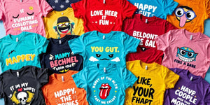 Colourful funny t-shirts with playful designs and graphics.