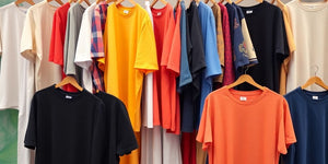 Various oversized t-shirts in vibrant colours and patterns.