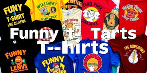 Vintage and modern funny t-shirts in vibrant colours.