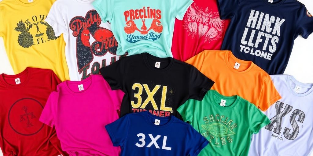 A collection of stylish 3XL t-shirts in various colours.