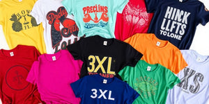 A collection of stylish 3XL t-shirts in various colours.