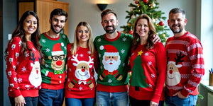 Office workers in funny Christmas jumpers