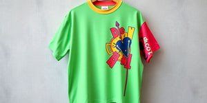 Oversized t-shirt with bold graphic design in bright colours.