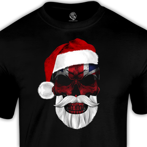 christmas tees british flag skull wearing santa hat