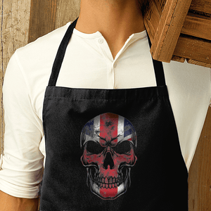 kitchen apron, black, with union jack flag skull