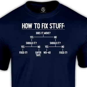 silly t shirts, blue how to fix stuff tee