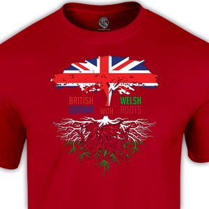 welsh patriot t shirt on red background with tree roots