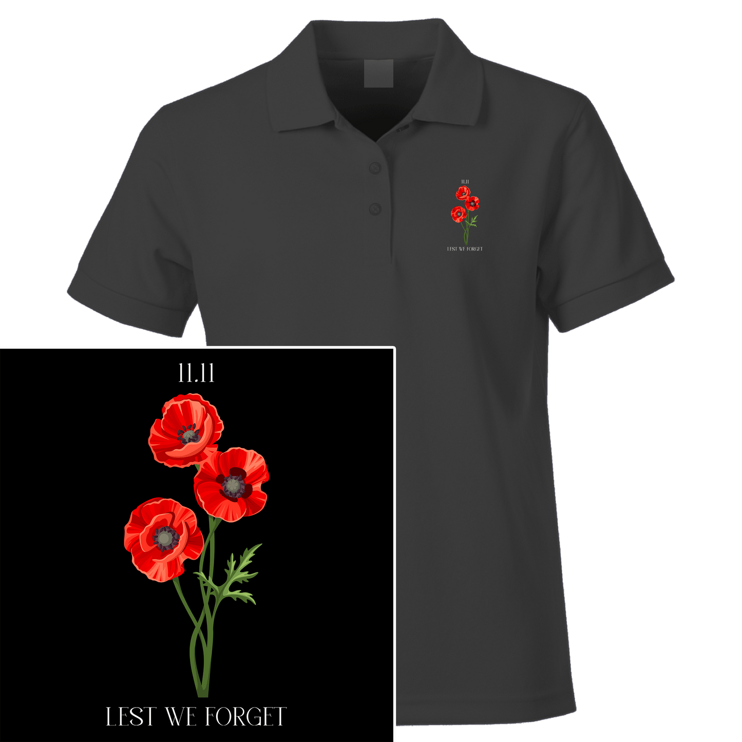 Remembrance Day Polo Shirt 11.11 poppies
