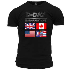 D Day Flags T Shirt 2XL/Black - SALE