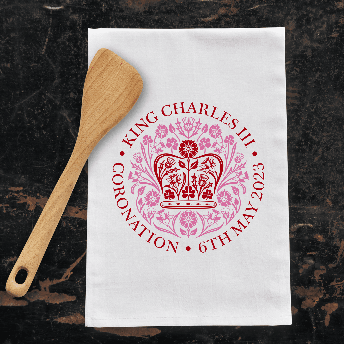 King's Coronation Cotton Tea Towel (Red)
