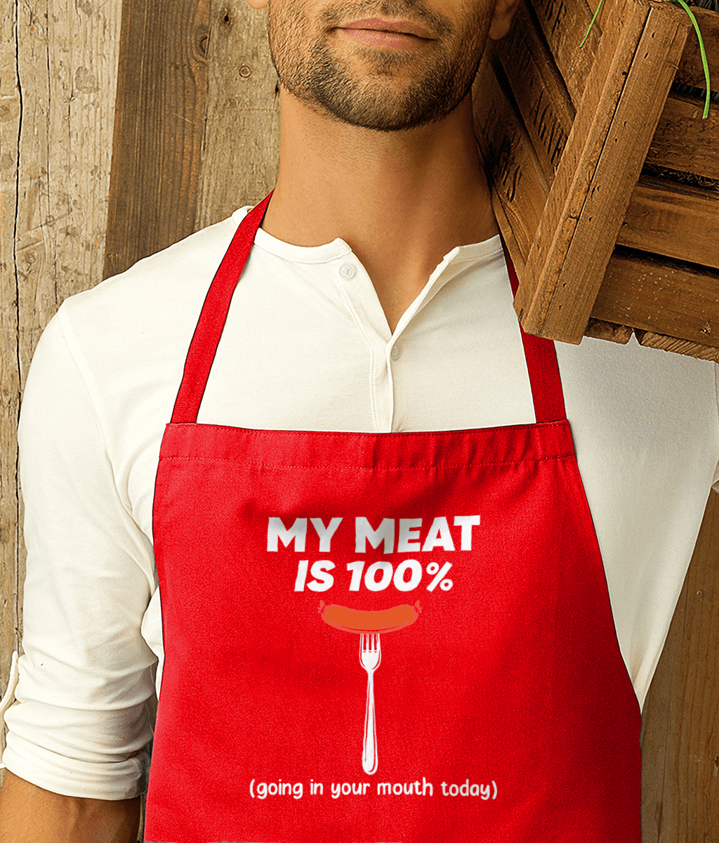 Funny Apron My Meat Is 100 Premier Cotton