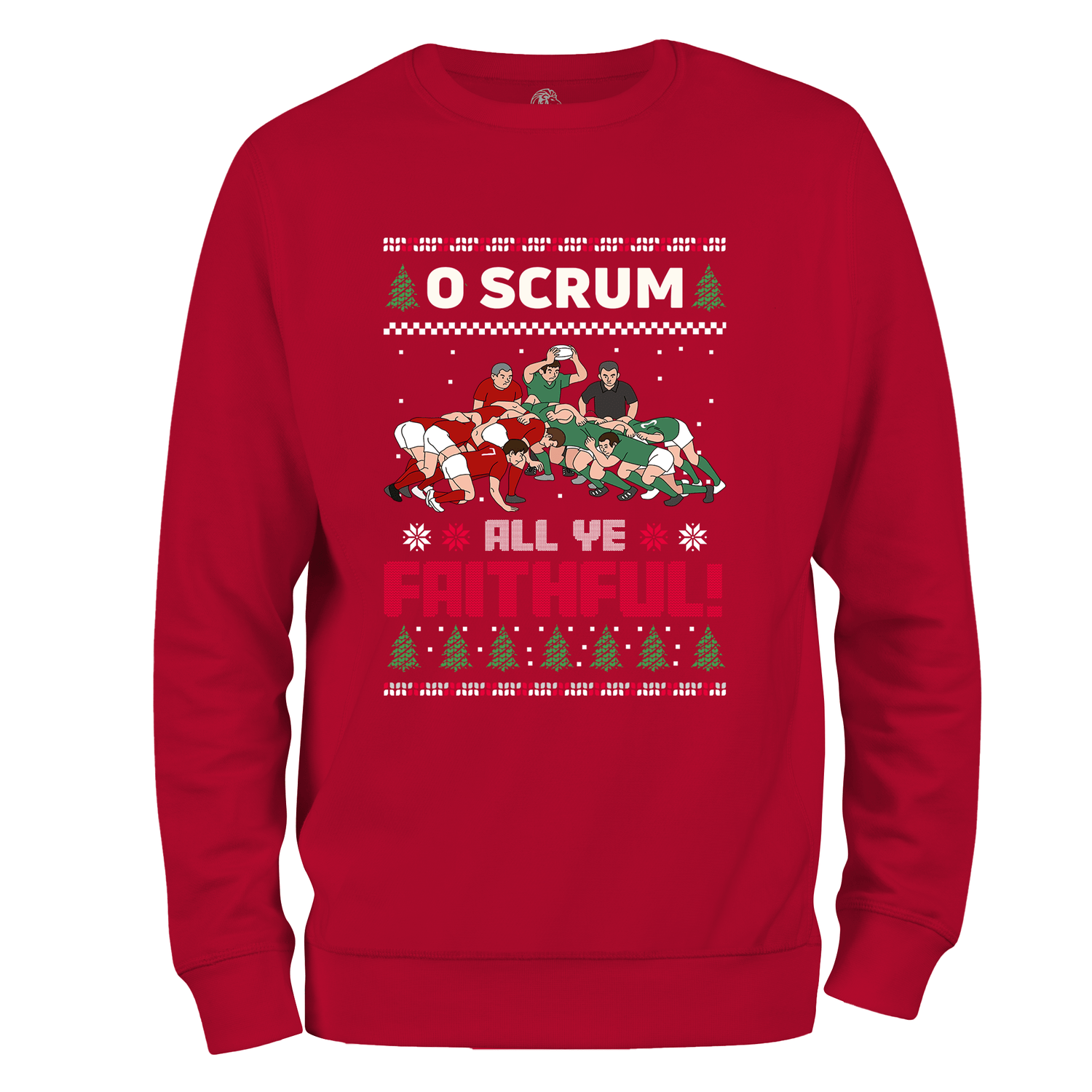 Funny Rugby Christmas Jumper - O Scrum All Ye Faithful
