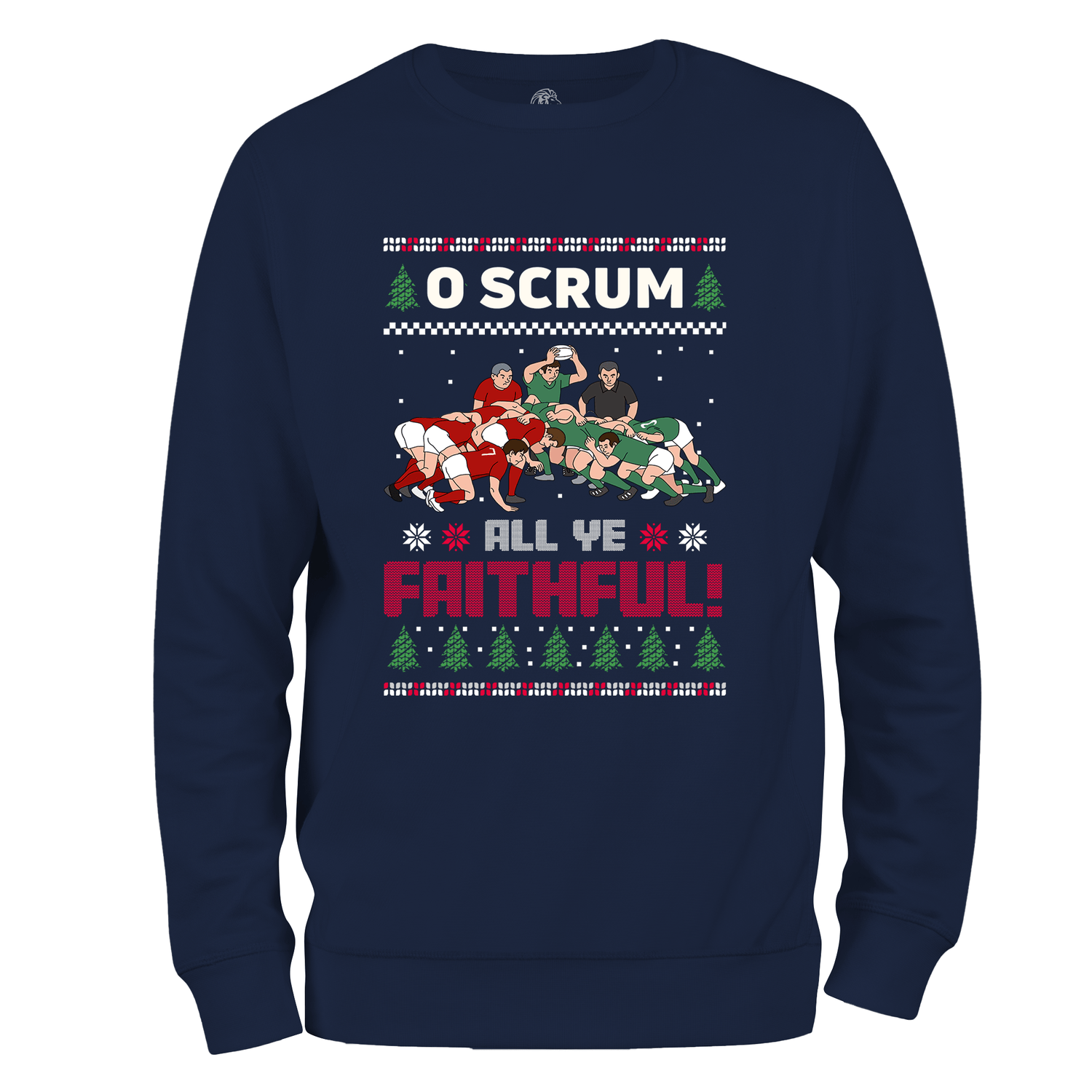 Funny Rugby Christmas Jumper - O Scrum All Ye Faithful