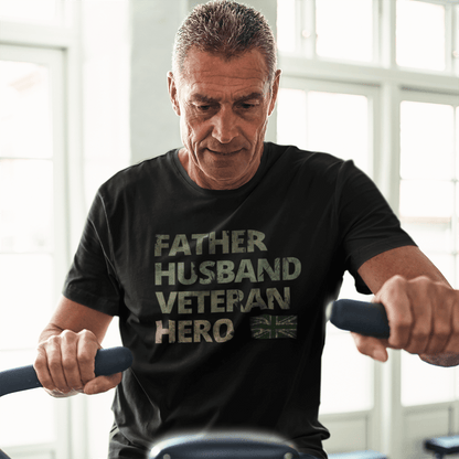 Black / Small Father, Husband, Veteran, Hero T Shirt