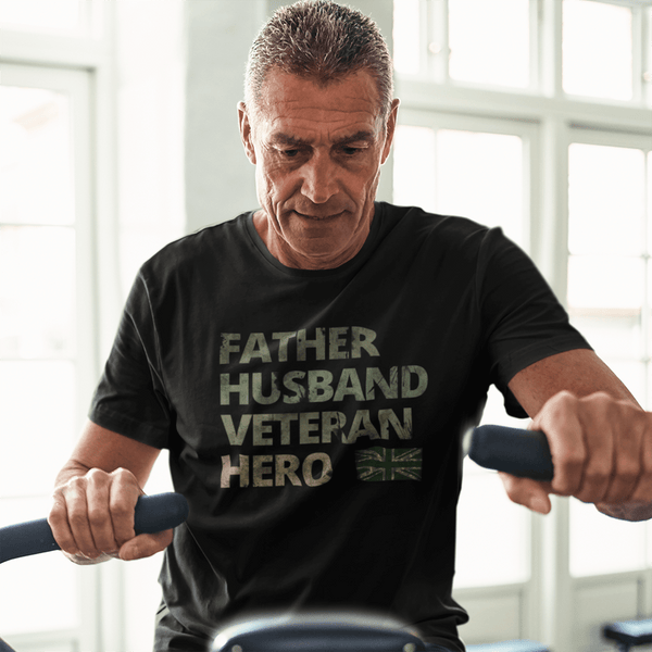 Black / Small Father, Husband, Veteran, Hero T Shirt